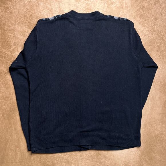 Vintage 90s Haband Argyle Diamond Cardigan Sweater Knit Navy Blue Pockets - Picture 3 of 6